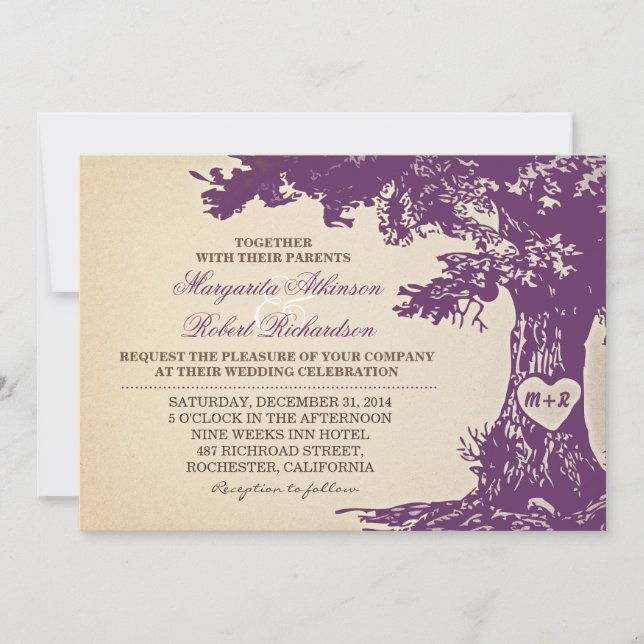 Purple Oak Tree Invitation (Front)