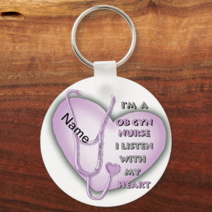 Purple OB Gyn Nurse Premium Round Keychain