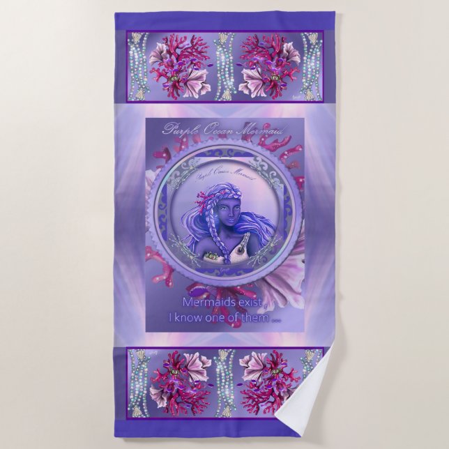 Purple Ocean Mermaid Beach Towel (Front)