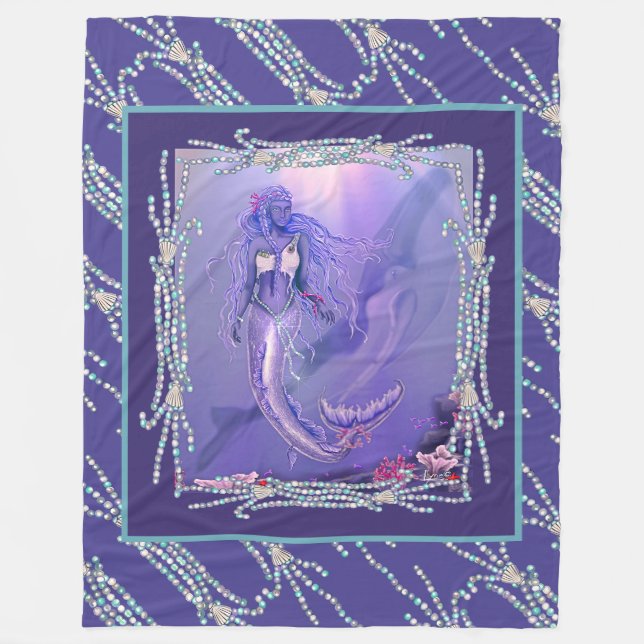 Purple ocean mermaid fleece blanket (Front)