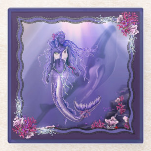 Purple Ocean Mermaid Glass Coaster