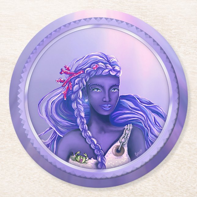 Purple Ocean Mermaid Paper Coaster (Front)