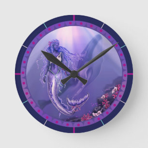 Purple Ocean Mermaid Round Clock
