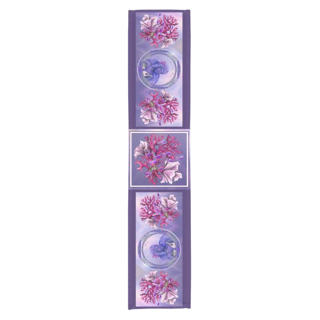 Purple Ocean Mermaid  Short Table Runner (Front)