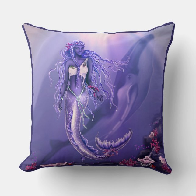 Purple ocean mermaid throw pillow (Front)