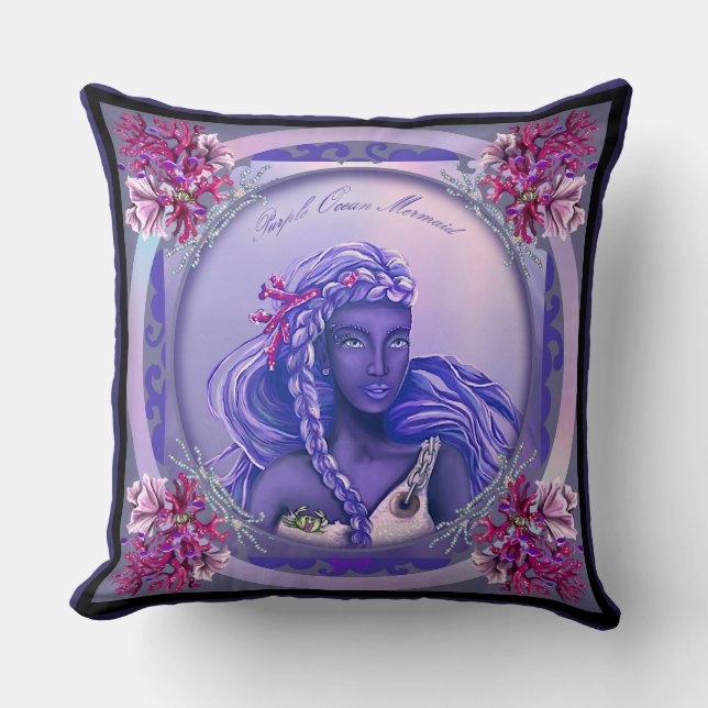 Purple ocean mermaid throw pillow (Front)
