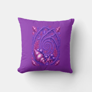 Purple Ocean Spiral Seashell Fantasy Art   Mystica Throw Pillow