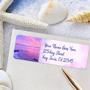 Purple Ocean Sunset Photo Script Custom Address