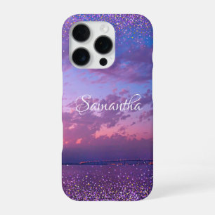 Purple Ocean Sunset Photo Script Name Confetti iPhone 16 Pro Case