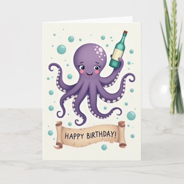 Purple Octopus Birthday Card (Front)