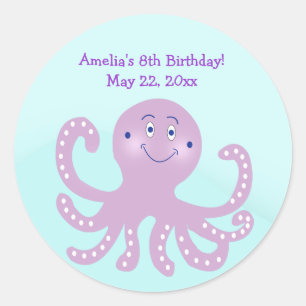 Purple Octopus Birthday Custom Favour Sticker