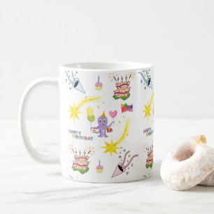Purple Octopus Cupcake Happy Birthday Mug 