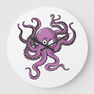 Purple Octopus Large Clock