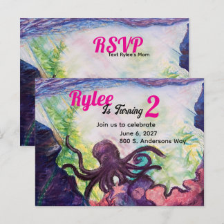 Purple Octopus Reef Illustrated Invitation