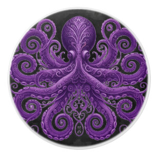 Purple Octopus Victorian Steampunk Kraken  Ceramic Knob