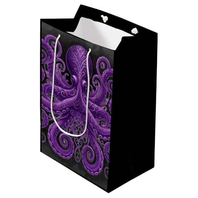 Purple Octopus Victorian Steampunk Kraken  Medium Gift Bag (Front Angled)
