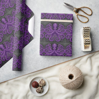 Purple Octopus Victorian Steampunk Kraken Wrapping Paper