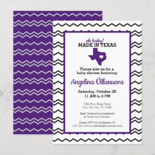 Purple Oh Baby! Chevron Made in Texas Shower Invitation