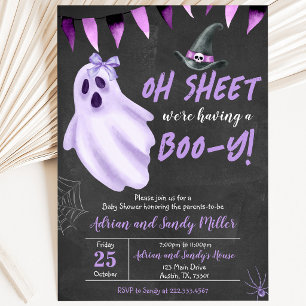 Purple Oh Sheet Ghost Halloween Baby Shower Invitation