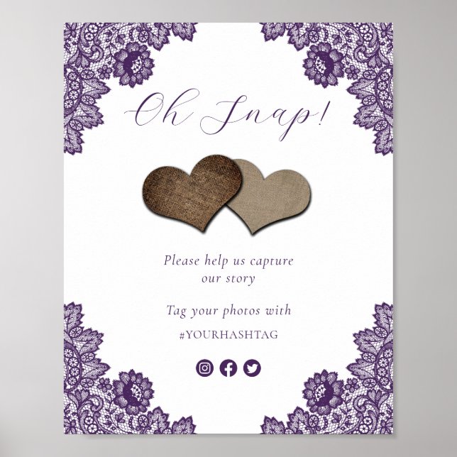Purple Oh Snap Social Media Wedding Sign (Front)