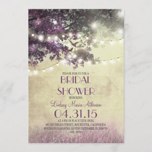 Purple old oak tree & love birds bridal shower invitation