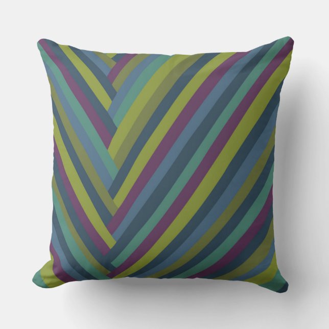 Purple & Olive Green Abstract Mod Striped Throw Pillow (Front)