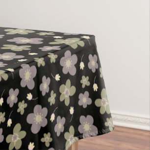 Purple & Olive Green Buttercups on Black Designer Tablecloth