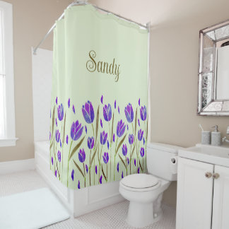 Purple& olive green watercolor tulips  Monogram