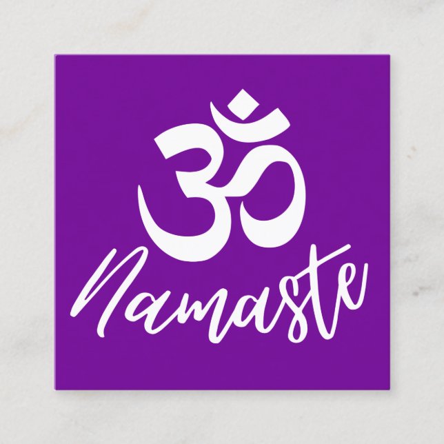 Purple Om (Aum) HIndu Meditation Symbol Square Business Card (Front)