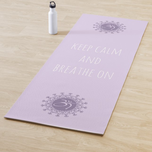 Purple Om & Mandala Keep Calm and Breathe On Yoga Mat (In Situ)