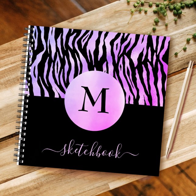 Purple Ombre Animal Print Monogram Sketchbook Glam Notebook (Creator Uploaded)
