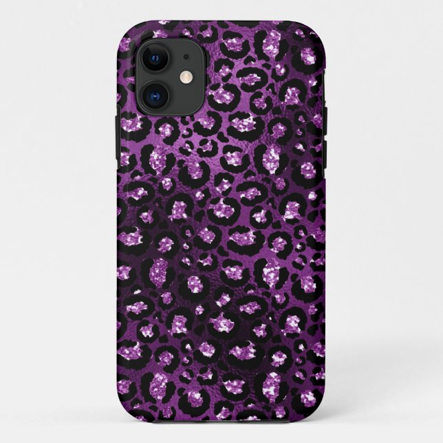 Purple Ombre & Black Glam Glitter Leopard Spots Case-Mate iPhone Case (Back)