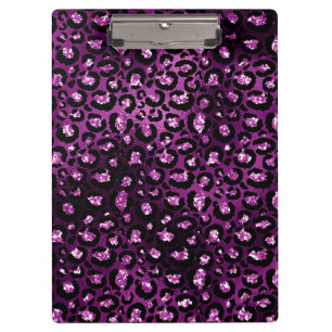 Purple Ombre & Black Glam Glitter Leopard Spots Clipboard