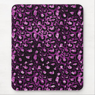 Purple Ombre & Black Glam Glitter Leopard Spots Mouse Pad