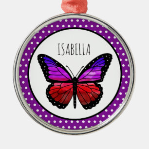 Purple Ombre Butterfly Polka Dot Personalized  Metal Ornament