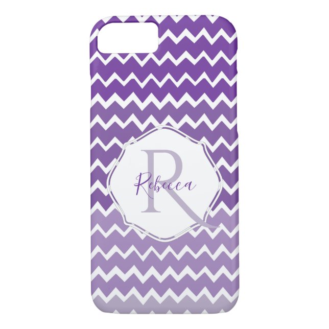 Purple Ombre Chevron Personalized iPhone Case (Back)