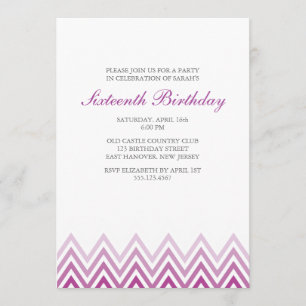 Purple Ombre Chevrons Birthday Invitation
