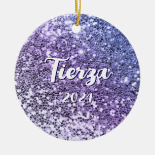 Purple Ombre Chunky Glitter Personalized Ceramic Ornament