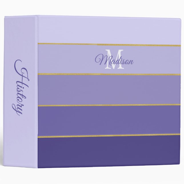 Purple Ombre Colour Blocks Personalized   3 Ring B Binder (Front/Spine)