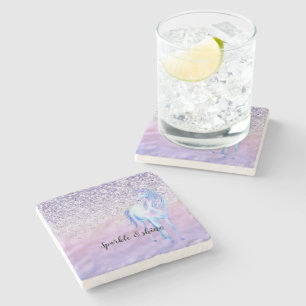 Purple Ombre Eyelashes Glitter Unicorn Stone Coaster