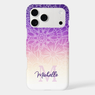 Purple Ombre Floral Monogram Name