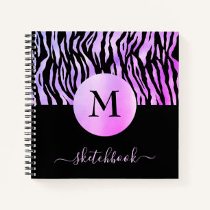 Purple Ombre Glam Animal Print Monogram Sketchbook Notebook