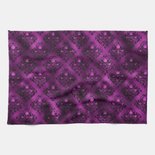 Purple Ombre Glam Glitter Damask Pattern Kitchen Towel
