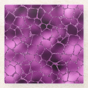 Purple Ombre Glam Glitter Giraffe Spots Pattern Glass Coaster