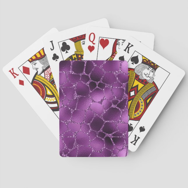 Purple Ombre Glam Glitter Giraffe Spots Pattern Playing Cards (Back)