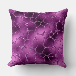 Purple Ombre Glam Glitter Giraffe Spots Pattern Throw Pillow