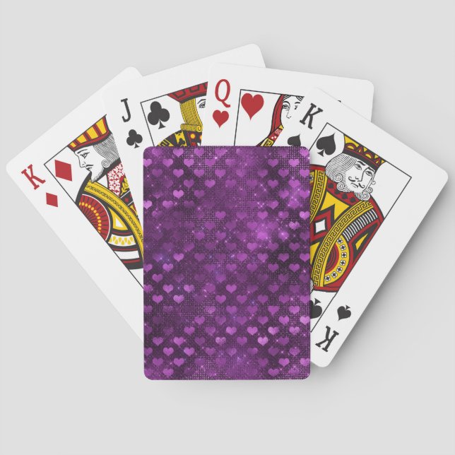 Purple Ombre Glam Glitter Hearts Pattern Playing Cards (Back)