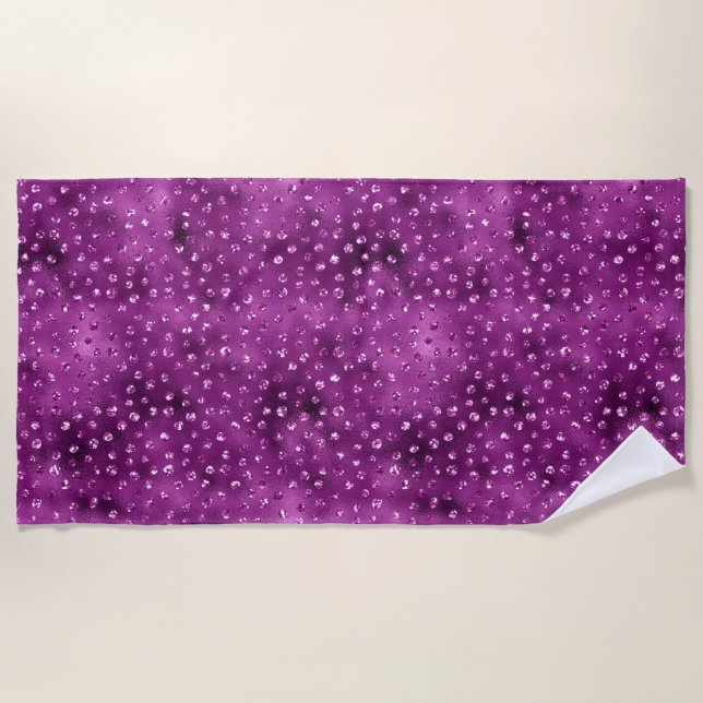 Purple Ombre Glam Glitter Polka Dots Pattern Beach Towel (Front)