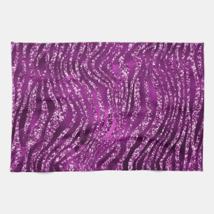 Purple Ombre Glam Glitter Tiger Stripes Pattern Kitchen Towel