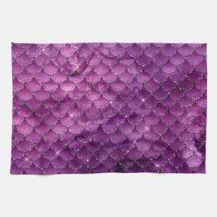 Purple Ombre Glam Mermaid Scales Pattern Kitchen Towel